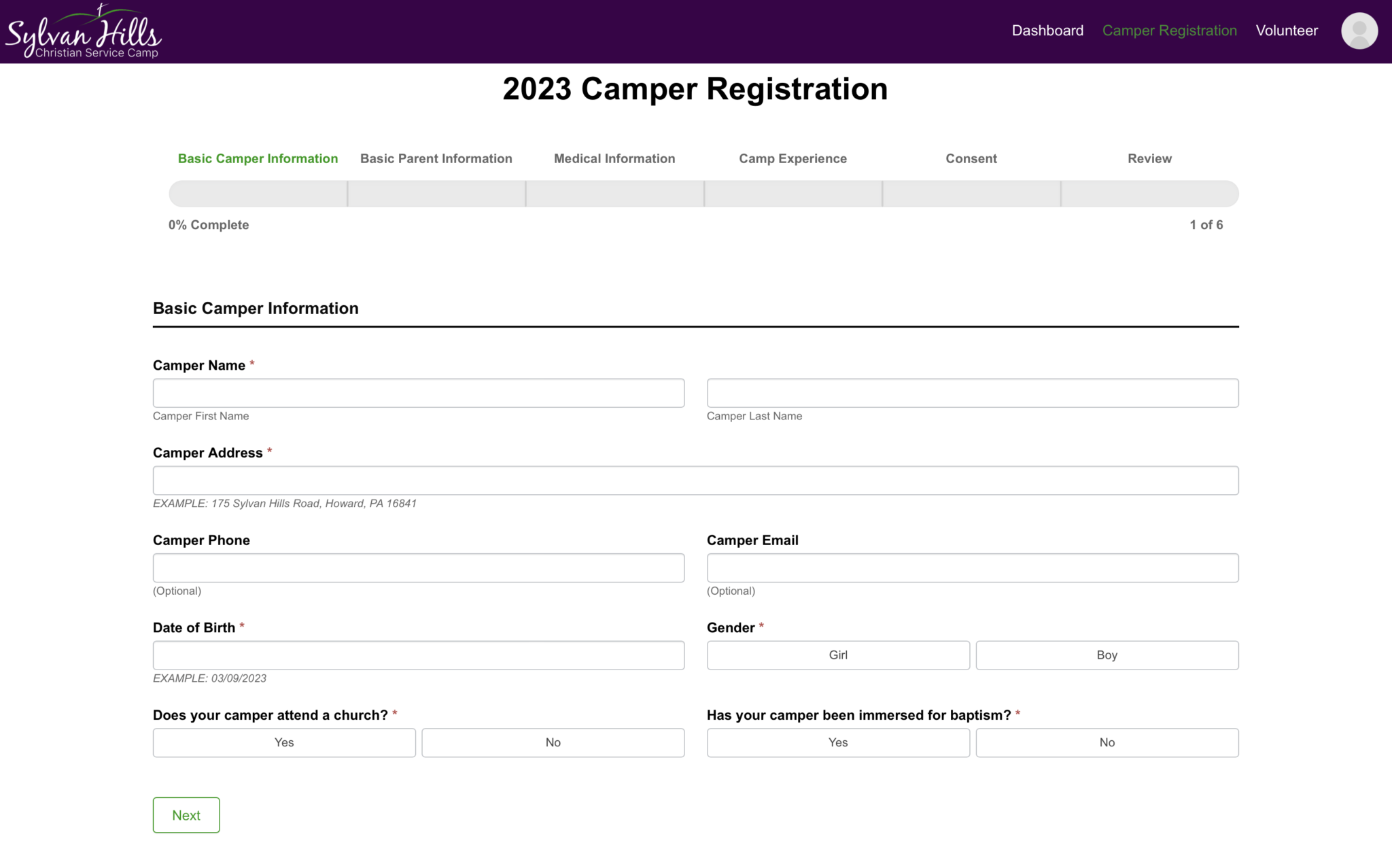 Registration Sylvan Hills Christian Service Camp